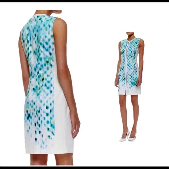 Elie Tahari Full zip shift sleeveless White with green dress Sz 4 - Picture 3 of 10